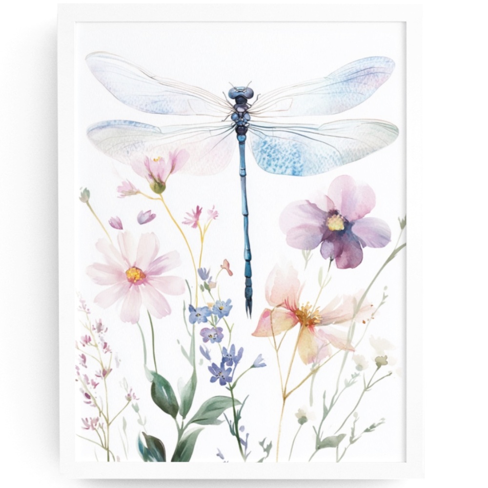 Watercolor Dragonfly Wall Art Illustration Print Poster Unframed